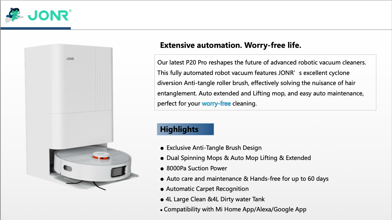 A满购350欧送：Jorn P20 Pro 吸拖一体扫地机器人（价值500欧）